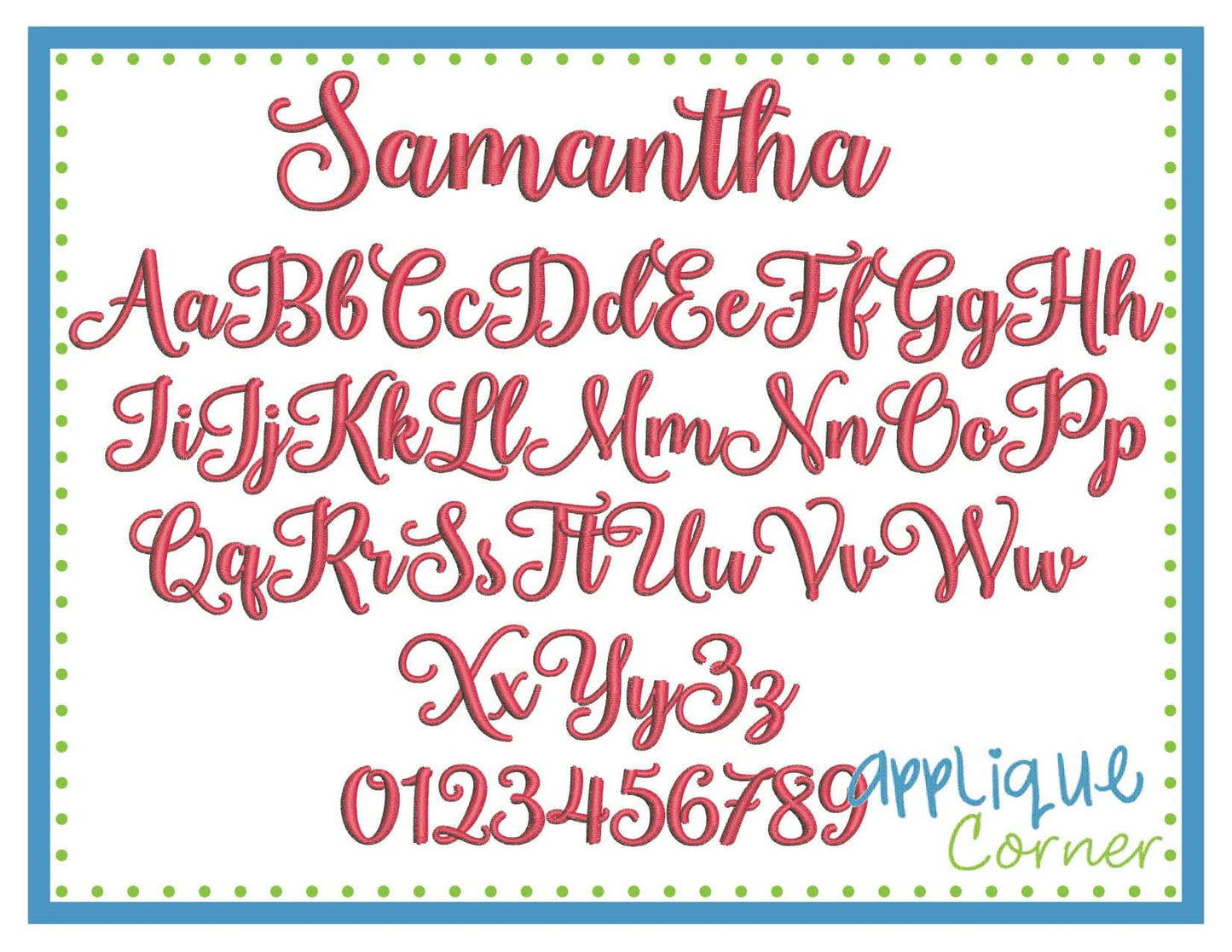 Samantha font embroidery chart