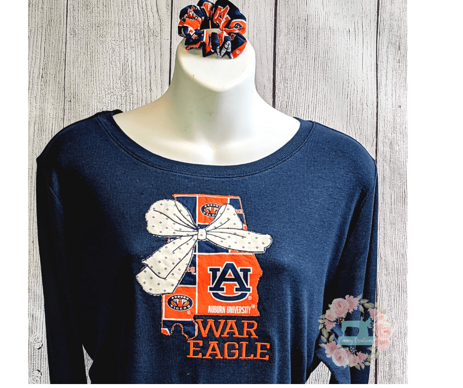 Auburn bib bow state and scrunchie