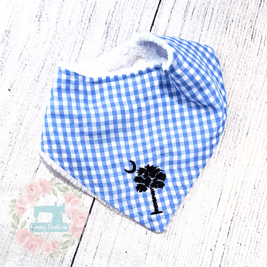 Blue Gingham SC bandana bib