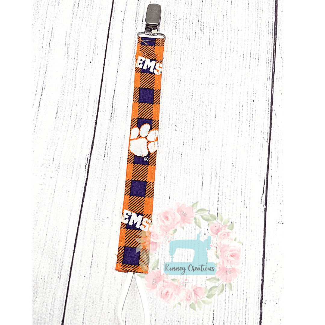 Clemson tiger  plaid paci clip