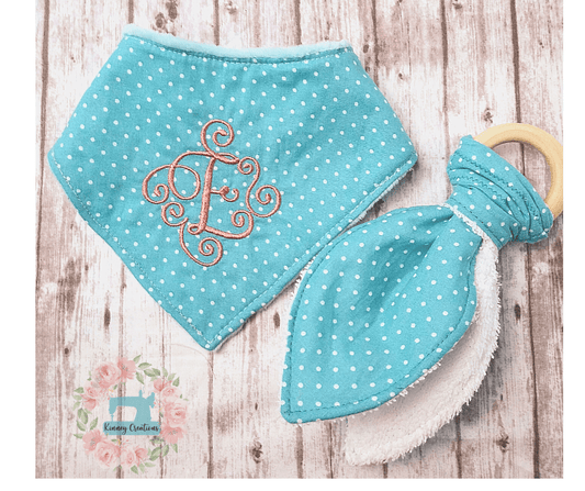 Turquoise Bandana/drool bib & teether set