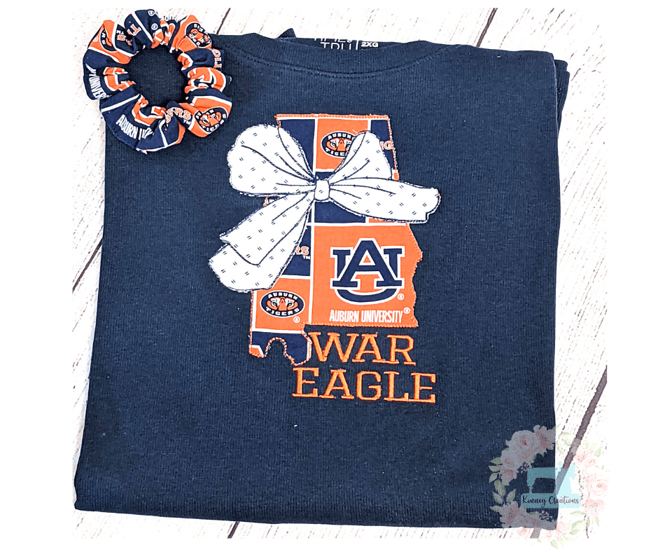 Auburn bib bow state and scrunchie