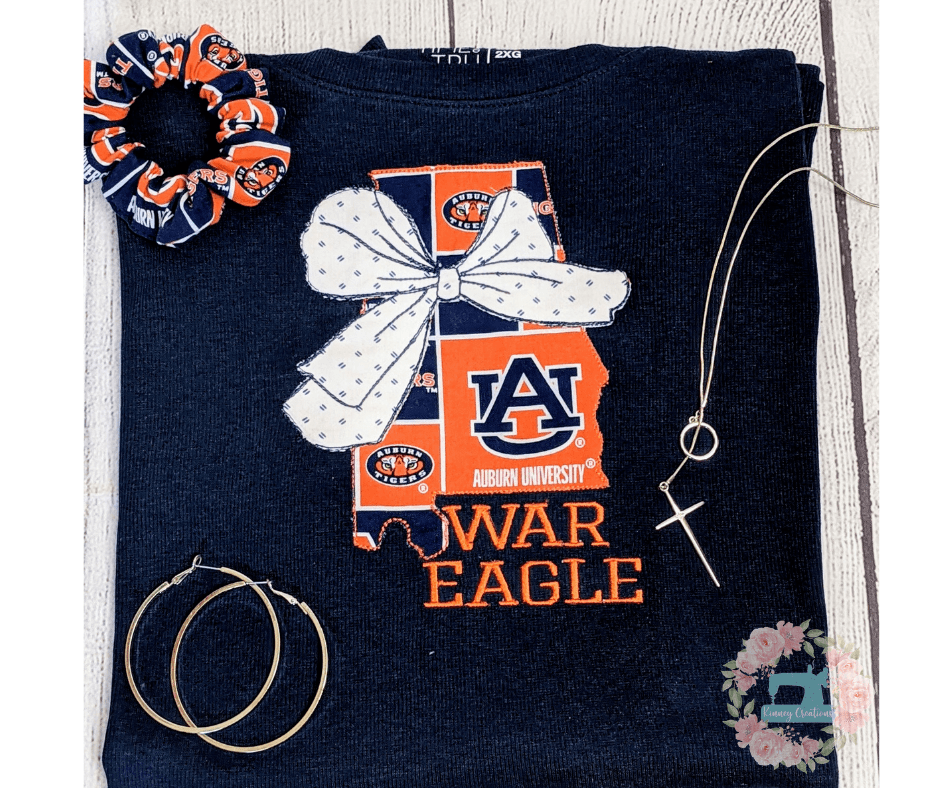 Auburn bib bow state and scrunchie