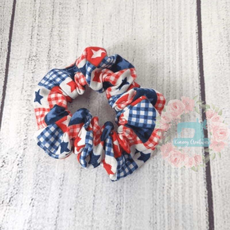 Red and blue plaid star scrunchie 