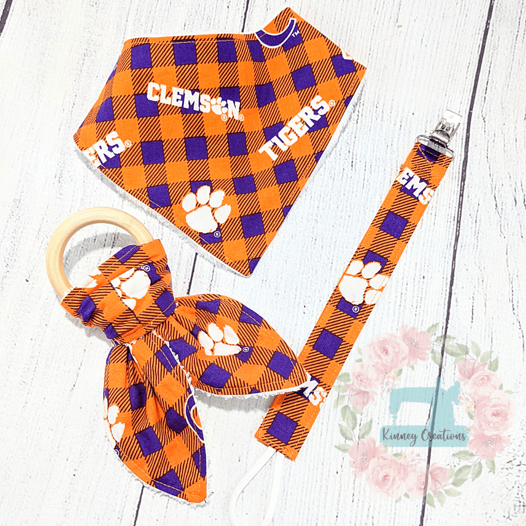 Clemson Tiger plaid baby set