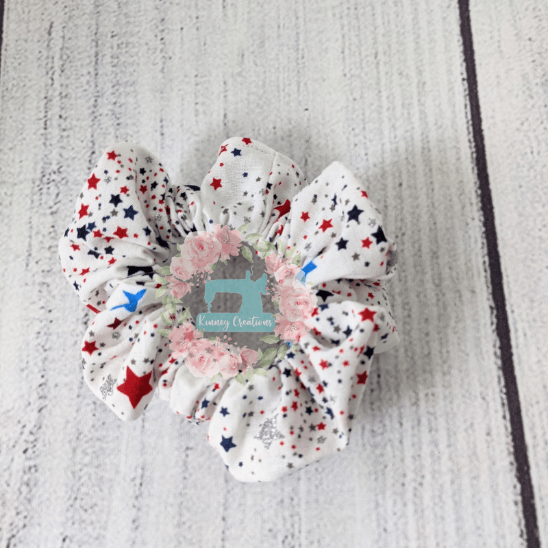 Silver, red and blue star patriotic scrunchie